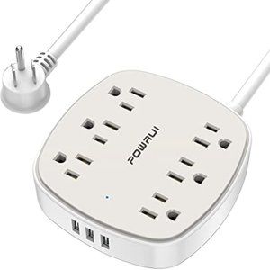 POWRUI Flat Plug Extension Cord with 6 Outlet Extender and 3 USB Ports, 6 Feet